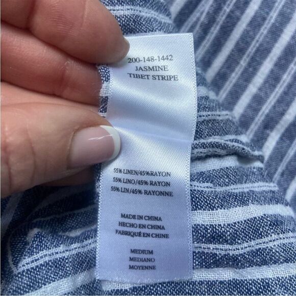 Rails Jasmine Linen Blend Drop Elastic Waist Dress Tibet Stripe Size small - Picture 8 of 10